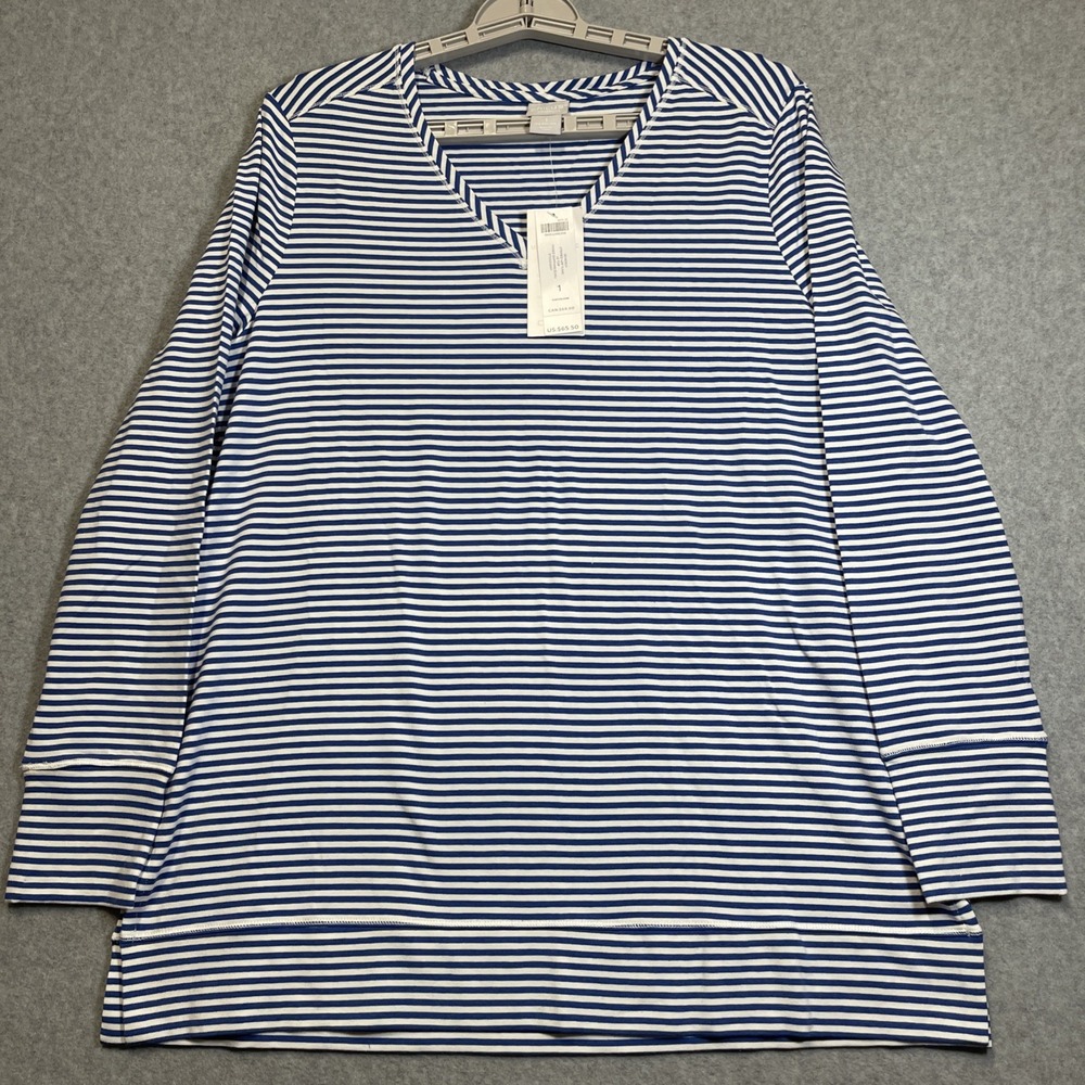 Chicos Zenergy Striped UPF Tunic Top Sz 1 (8-10) Faded Sapphire Beachy Comfy